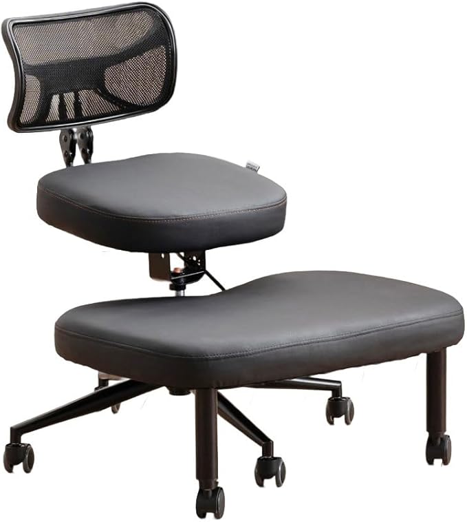 Ergonomic Cross Legged Chair with Wheels, Versatile Kneeling Chair for Home and Office, Adjustable Back Support,Black