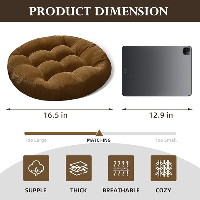 Gfobip Meditation Floor Pillow Set of 2 Large Round Floor Cushions for Adults Tufted Corduroy Floor Seat Pillows Cushion for Living Room,Yellow 16.5" Lx16.5 Wx3 H