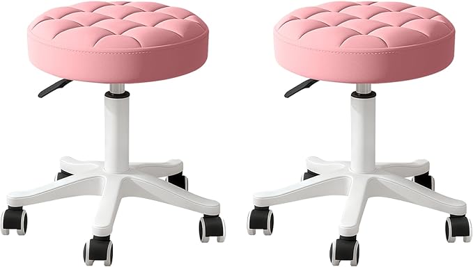 JPBSTO Small Rolling Stool with Wheels, PU Leather Height Adjustable Vanity Work Task Stool, 360 Swivel, Padded Seat Cushion,for Salon, Home, Office