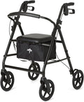 Medline Steel Rollator Walker for Adult Mobility Impairment, Black, 300 lb. Weight Capacity, 8” Wheels, Foldable, Adjustable Handles, Rolling Walker for Seniors
