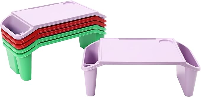 Mind Reader Kids Lap Desk, 6 PCS Kids Lap Desk Bulk Tray Lap, Portable Activity Tray with Side Storage, Stackable Plastic Desk Table for Students Drawing, Snacks, Study (2*(red+Green+Purple), Small)