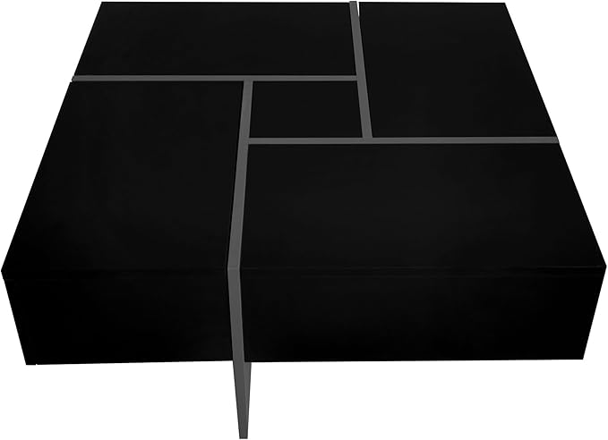 HanStrong 31.5" Square Coffee Table with 4 Hidden Storage Compartments,Cocktail Table with Extendable Sliding Tabletop,UV High-Gloss Design Center Table for Living Room,Black