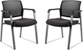 CLATINA Mesh Back Stacking Arm Chairs with Upholstered Fabric Seat and Ergonomic Lumbar Support for Office School Church Guest Reception Black 2 Pack Set