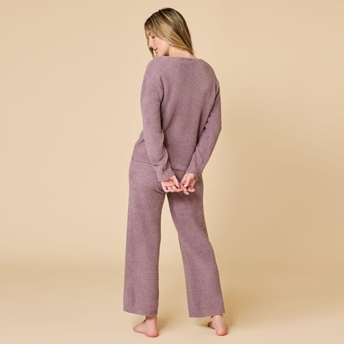 Softies Marshmallow V Neck Lounge Set for Women Ultra Soft 2 Piece Loungewear with Relaxed Top and Straight Leg Pants