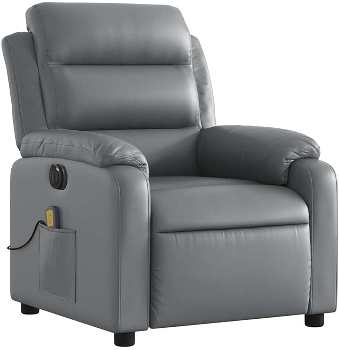 YAFF Electric Massage Recliner Chair in Grey Faux Leather, USB-Powered, Memory Foam Cushion, for Indoor Use, Relaxation in Living Room, Comfortable Seating for One