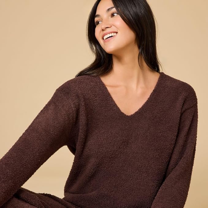 Softies Marshmallow V Neck Lounge Set for Women Ultra Soft 2 Piece Loungewear with Relaxed Top and Straight Leg Pants