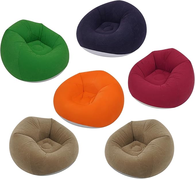 DYRABREST 6 Pcs Bean Bag Chairs for Adults, Inflatable Chairs with Air Pump, Folding Blow Up Couch, Flocking Portable Lazy Sofa for Movie Night, Living Room, Camping, 331 lbs Load-Bearing Capacity