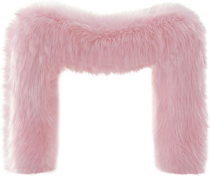 Vanity Stool Chair Small Footstool Ottoman Faux Fur Seating Backless Modern Foot Rest Ottoman Furry for Makeup Room Living Room Bedroom Entryway,Pink (Single 1)
