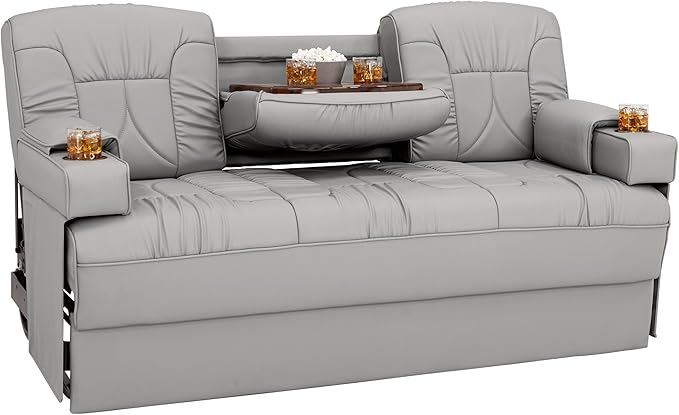 Qualitex De Leon Console SL RV Sofa Bed, 68" Wide, Ulitmate Leather, Ash