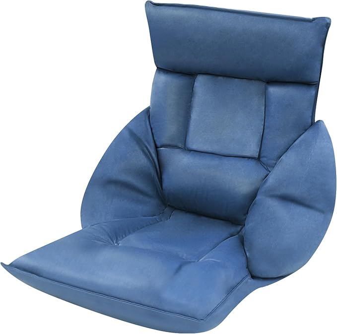 Foldable Floor Lazy Sofa, Adjustable Lazy Sofa Floor Chair with 5-Position Headrest, Ergonomic Foldable Floor Seating with Armrests and Lumbar Support, for Living Room, Bedroom, Office (Navy Blue)