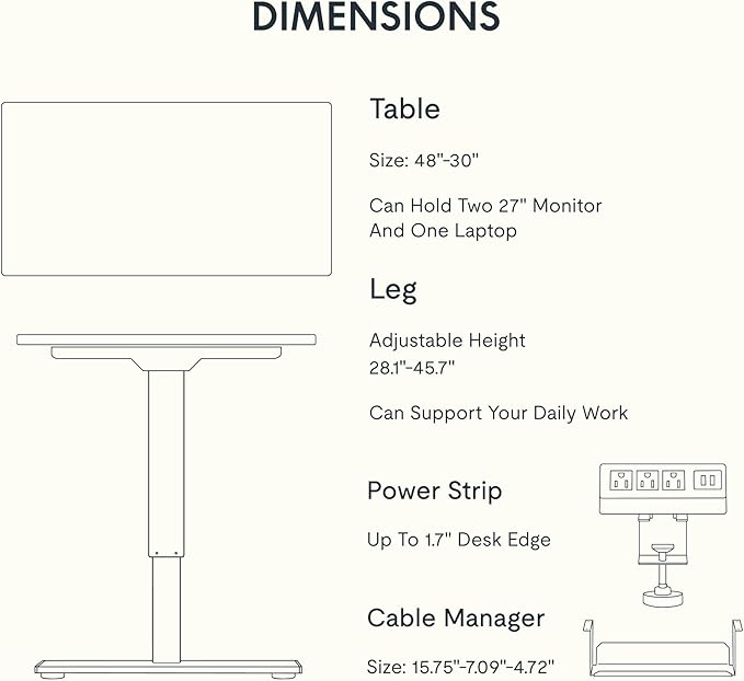 FLEXISPOT EN2 Whole-Piece Standing Desk with Clamp Power Strip, 48 x 30 Electric Stand Up Height Adjustable Desk with Cable Management (Gray Frame + 48" Gray Wood Grain Desktop, 2 Packages)
