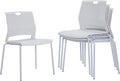 Sidanli Stackable Chairs Set of 4, Waiting Area & Breakroom Chairs in White with Back