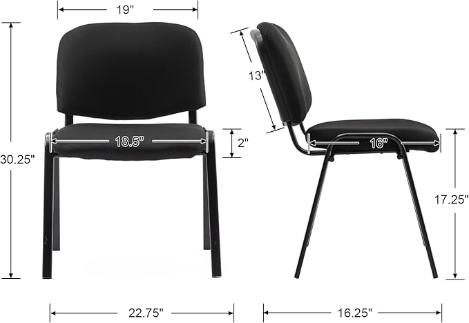 Stackable Black Office Chairs Armless Conference Room Chairs 5 Pack Mesh Reception Desk Chair for Meeting/Events/Hall/Training/Waiting Room
