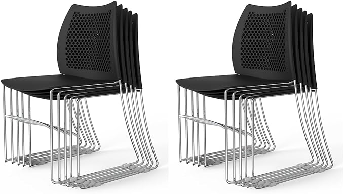 VINGLI Stacking Chairs Set of 10 Stackable Office Chairs with Metal Sled Base, Ergonomic Plastic Seat & Holes Back, Stacking Chairs for Waiting Room Break Room Banquet Guest, Black