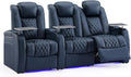 Weilianda Home Theater Seating Top Grain Leather Zero Gravity Recliner Chair Power Headrest Recline Movie Seat Gaming 7 Colors Mood Light Sofa with Tray Table USB Charge Row of 3 Loveseat Right Blue