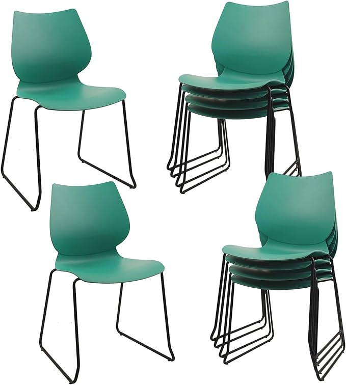 Stacking Chairs, Stackable Waiting Room Chairs, Conference Chair with Back & Church Chairs No Wheels with Metal Legs, Suitable for Offices Conference Training Waiting Room Set of 8, Green