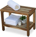 EcoDecors Eleganto 24 Inch Natural Color Waterproof Teak Wood Shower Bench Stool Seat Chair For Inside Shower Provides Safety, Storage, and Organization For Bathroom Accessories