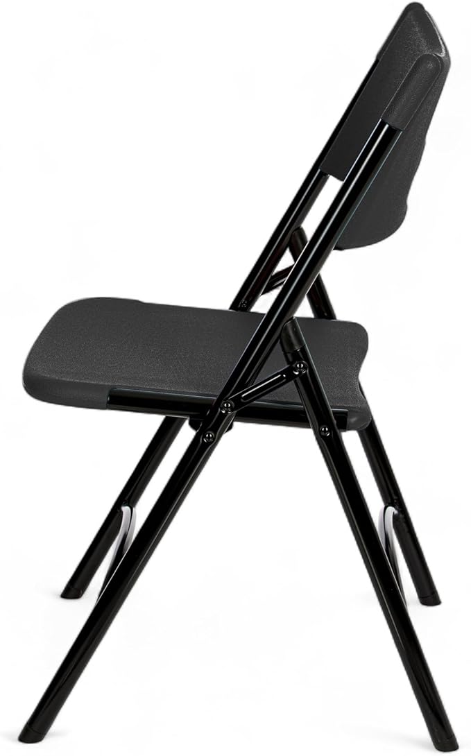OEF Furnishings OEF600 Series High Back Folding Chairs, Blow-Molded Polyethylene Commercial-Grade Seating for Indoor and Outdoor Use, 500 lb Weight Capacity, 4-Pack (Black)