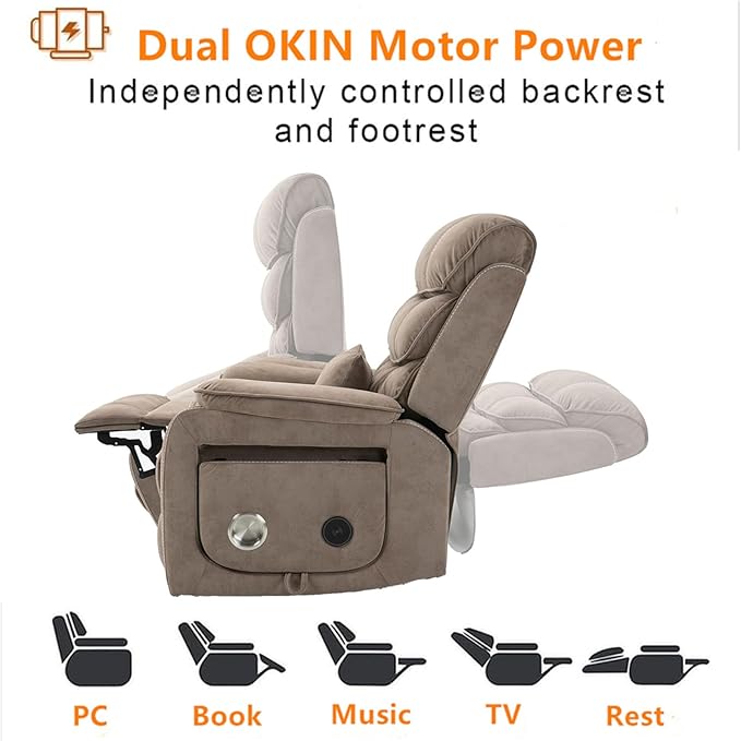 Large Lift Chairs Recliners for Elderly with Heated and Massage, Infinite Position Dual Motor Power Lay Flat Recliner with Cup Holder (Light Brown)