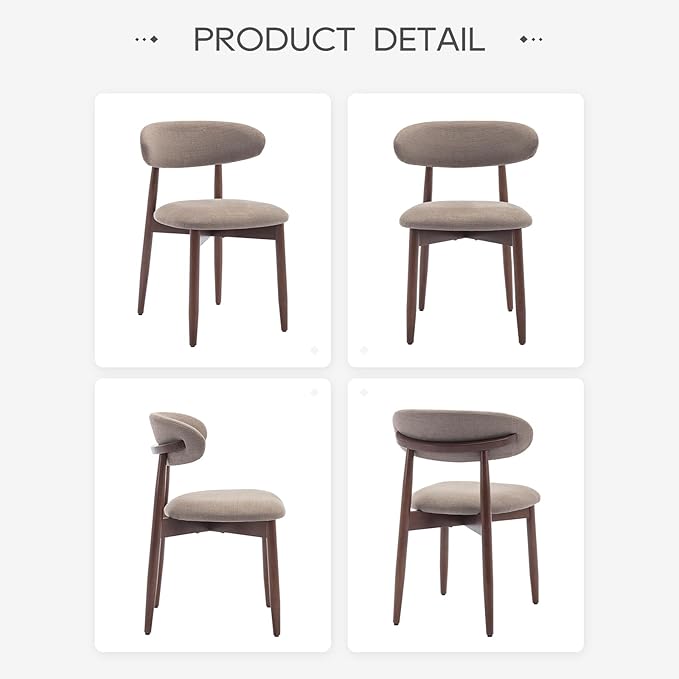 COLAMY Wooden Dining Chairs Set of 4, Modern Fabric Upholstered Kitchen Chairs, Farmhouse Dining Room Chair with Foot Pegs, Camel