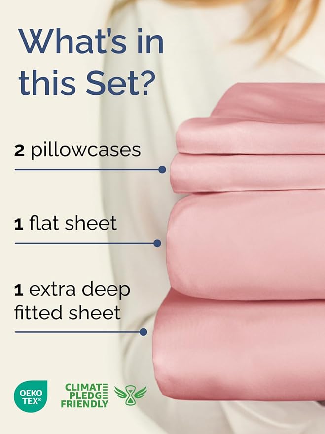 Extra Deep Pocket Full Sheets - 4 Piece Breathable & Cooling Bed Sheets - Hotel Luxury Bed Sheet Set - Soft, Wrinkle Free & Comfy - Easily Fits Extra Deep Mattresses - Deep Pocket Baby Pink Sheets Set