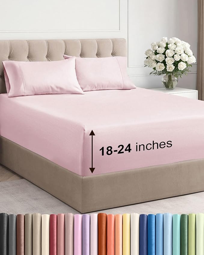 Extra Deep Pocket Full Sheets - 4 Piece Breathable & Cooling Bed Sheets - Hotel Luxury Bed Sheet Set - Soft, Wrinkle Free & Comfy - Easily Fits Extra Deep Mattresses - Deep Pocket Lavender Pink Sheets