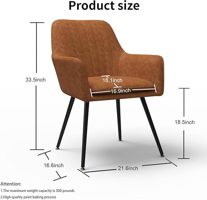 Purgreen Faux Leather Dining Chair Set of 2 - Modern Mid-Back Accent Chair with Metal Legs - Comfy Upholstered Chair for Living Room，Restaurant，Reception Room (Leather Whisky Brown, Set of 2)