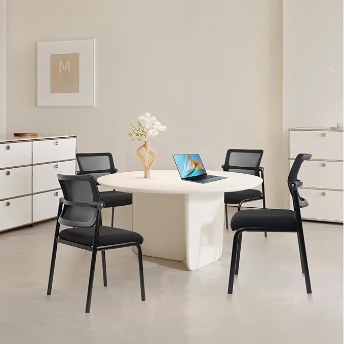 CLATINA Stacking Armless Office Waiting Room Chair with Adjustable Backrest, Stackable Mesh Guest Reception Desk Chairs with Ergonomic Lumbar Support for Home Conference Lobby Side School, Black