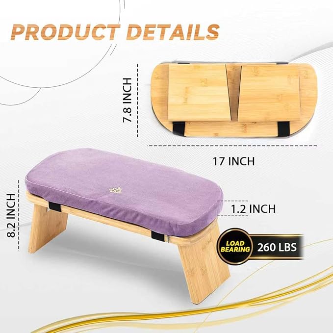 Estleys Meditation Bench, Bamboo Meditation Stool, Folding Kneeling Meditation Bench, Seiza Prayer Bench, Prayer Bench with Meditation Cushion, Kneeling Stool (Purple)