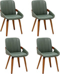 YOUUGIOR Mid Century Modern Faux Leather Upholstered Dining Chairs,Armless Accent Chairs with Sturdy Natural Wood Legs,Bamboo Backrest Support for Kitchen&Dining Room Chairs(Set of 4,Green)
