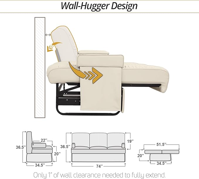 Qualitex De Leon Console SL RV Sofa Bed, 74" Wide, Ulitmate Leather, Bisque