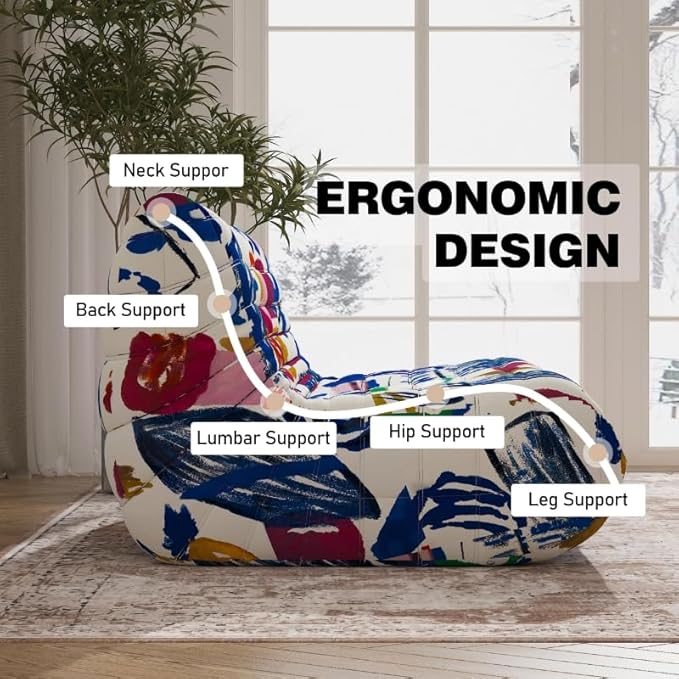 Bean Bag Chair, Fireside Chair, Large Bean Bag Chair for Adults, Bean Bag Chairs for Teens with High-Resilience Foam, Non-Slip Base Floor Lounge Sofa,Living Room (Graffiti Color, Loveseat)