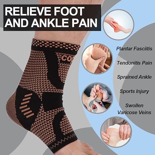 LISEPWU Copper Ankle Brace, Copper Infused Ankle Support Compression Sleeve for Men & Women, for Foot Pain Relief, Sprained Recovery, Achilles Tendonitis, Daytime or Night Use(XL)
