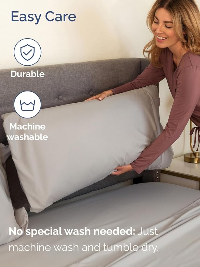 Extra Deep Pocket Split King Sheets - 5 Piece Breathable & Cooling Bed Sheets - Hotel Luxury Bed Sheet Set - Soft, Wrinkle Free & Comfy - Easily Fits Extra Deep Mattresses - Light Grey Sheets Set