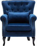 DM Furniture Mid-Century Accent Chair Modern Button Tufted Armchair Wingback Club Chair Velvet Single Sofa Lounge Chair with Pillow for Living Room Bedroom, Blue