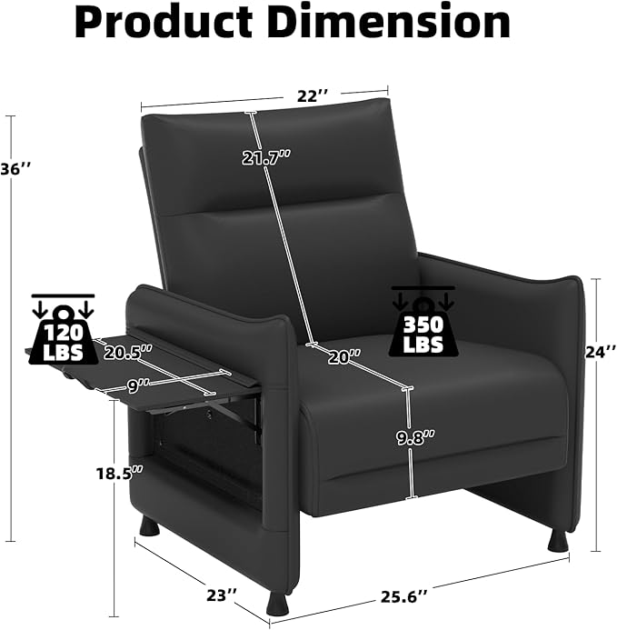 Upholstered Accent Sofas Set of 2, Modern Faux Leather Sofa Chairs with Hidden Foldable Tray & Side Pocket, Front Contour Arm Design, Small Accent Sofas for Small Spaces, Black