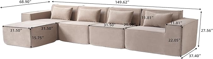 JACH L-Shaped Cloud Sectional Couch, 149" Huge Plus Modular Sofa, Modern Comfy Cloud Couches with Reversible Chaise Ottoman, Sofas Furniture for Living Room, Office, Apartment, Brown