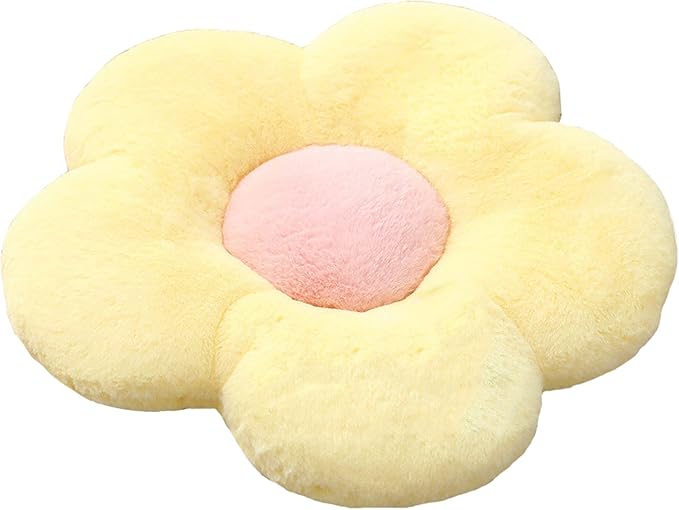 YILANLAN Cute Flower Cushion Plush Floor Pillow Casual Comfortable Pillow Office Living Room Bed Decoration Cushion Simple Room Decoration (50cm, Yellow)
