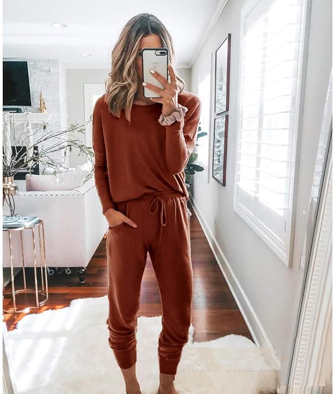 PRETTYGARDEN Women Fall 2 Piece Lounge Outfit Long Sleeve Tops High Waisted Jogger Pants Set Spring Travel Clothes Tracksuit