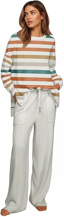 ETCYY NEW Lounge Sets for Women 2 Piece Outfits with Side Split Sweatshirt Tops and Wide Leg Sweatpants