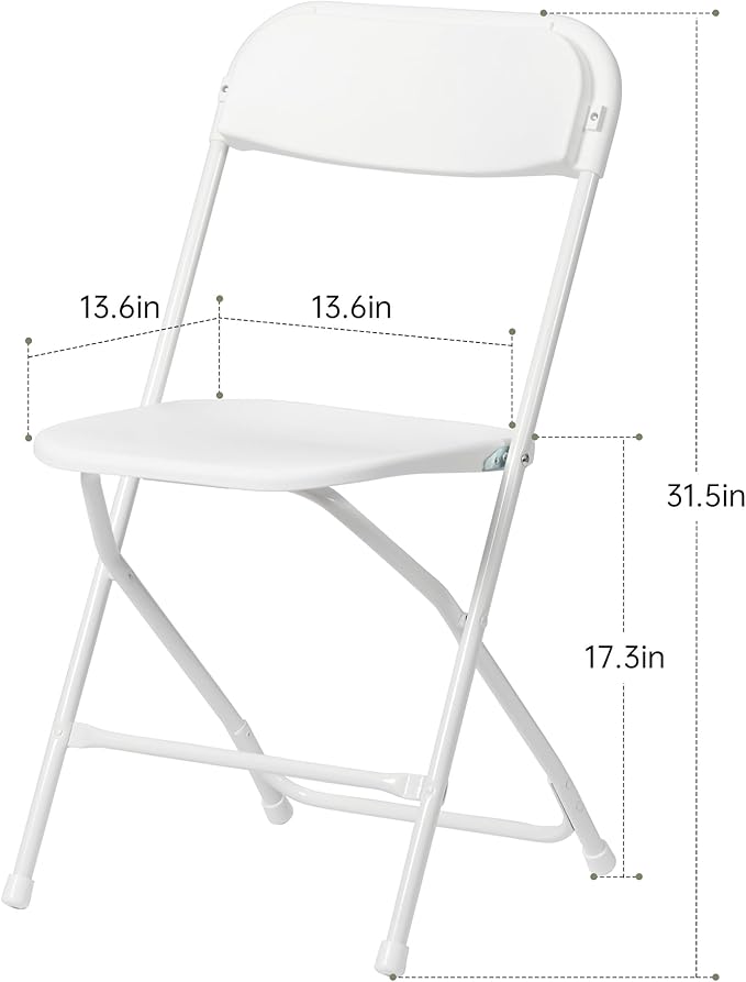 100 PCS Plastic Folding Chair, Portable Commercial Chair, Heavy-Duty Plastic Folding Chairs, Folding Chair with 450 LB Capacity for Wedding Party Outdoor Indoor White
