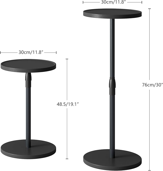 IRCPEN Adjustable End Table, Small Round Side Table, Drink Table for Small Spaces, Pedestal Nightstand for Living Room, Bedroom, Sofa Couch, Black Wood Grain ET-010BW