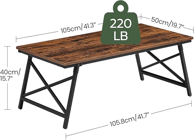 CHOEZON 41.3" Folding Coffee Table with Safety Buckles, Low Coffee Table, Portable Floor Table, for Sitting on The Floor, for Living Room, Bedroom, Balcony, Caravan, Rustic Brown and Black TKF01BF