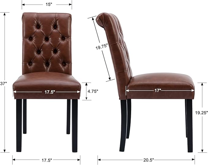 chairus Dining Chairs Set of 2 Mid Century Modern Living Room Chairs with Button Tufted High Back PU Leather Armless Chair Comfy Upholstered Side Chairs for Kitchen/Restaurant/Bedroom, Brown