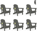 Folding Adirondack Chairs Set of 6 - Plastic Adirondack Chairs with Cup Holder, Weather Resistant for Outdoor, Patio, Lawn, Garden, Backyard Deck, Fire Pit - Dark Gray