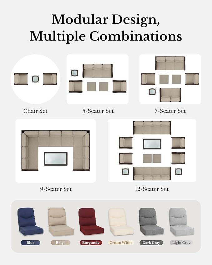 HILLGA Luxury Patio Furniture Set with 6-inch Thick Cushion, Outdoor High Back Swivel Rocker Patio Chairs, 5PCS Wicker Conversation Set for Deck Yard and Poolside, Burgundy (V2)