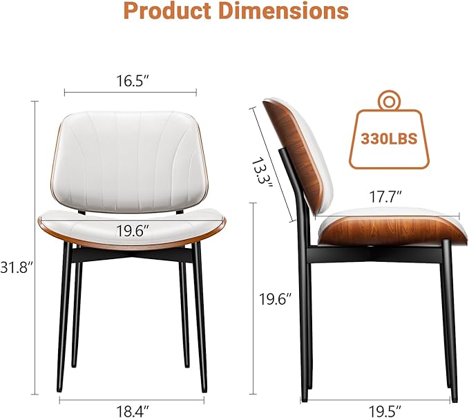 YaFiti Dining Chairs Set of 8, Dining Room and Kitchen Chairs, FSC Certified Mid Century Modern Accent Chair, Upholstered PU Leather Chairs for Vanity with Walnut Bentwood and Metal Legs, White