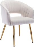 KCC Modern Velvet Desk Chair Accent Armchair Upholstered Tufted Chairs Dining Chairs, Tufted Vanity Chair Side Chairs with Gold Metal Legs for Dining Room Living Room Restaurant,1 PC &Cream