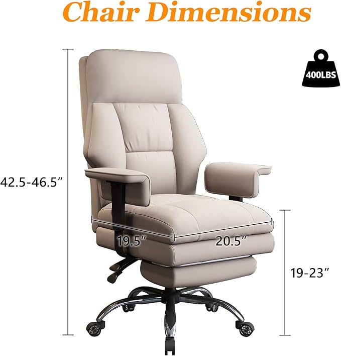 WXJHL Office Chair with Leg Rest, Leather High Back Executive Office Chair with Wheels, Ergonomic Desk Chairs with Lumbar Support for Home Office, Beige
