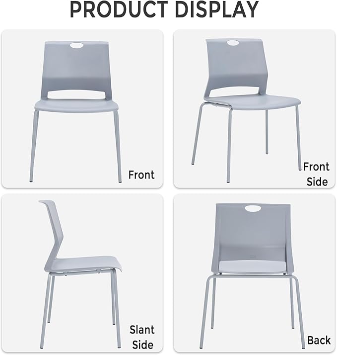 Sidanli Waiting Room Chairs Set of 4, Grey Stack Chairs with Back, Stacking Chairs with Metal Legs